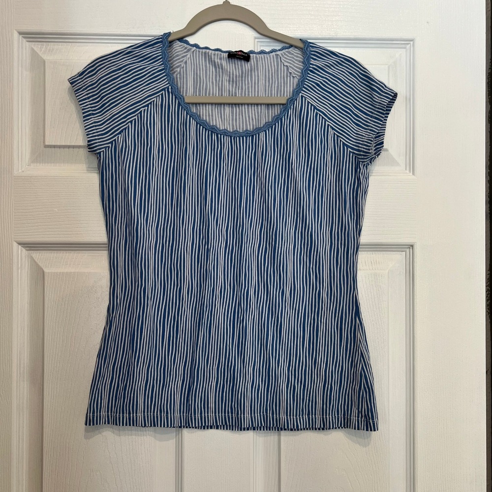 Cosabella Top Cotton Blend Jersey Striped Blue White Nautical Made in Italy